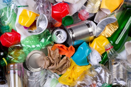 Construction site with waste materials being sorted