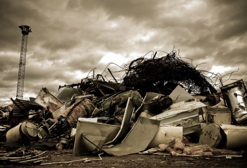 Various types of construction waste sorted for recycling